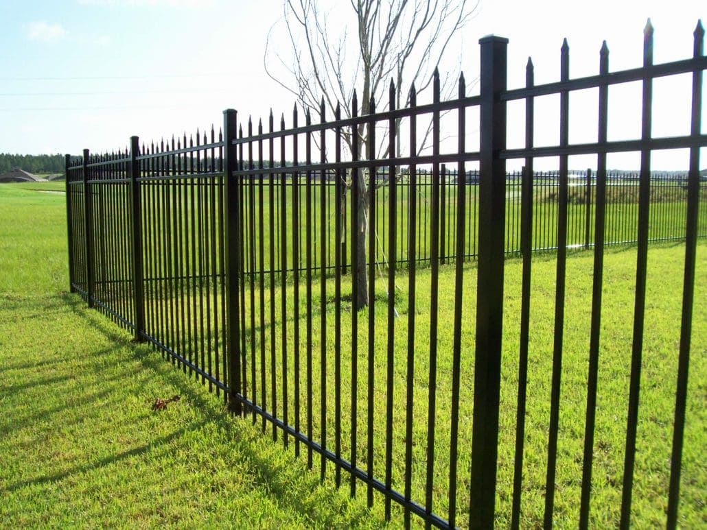 Savannah style aluminum fence panel installation